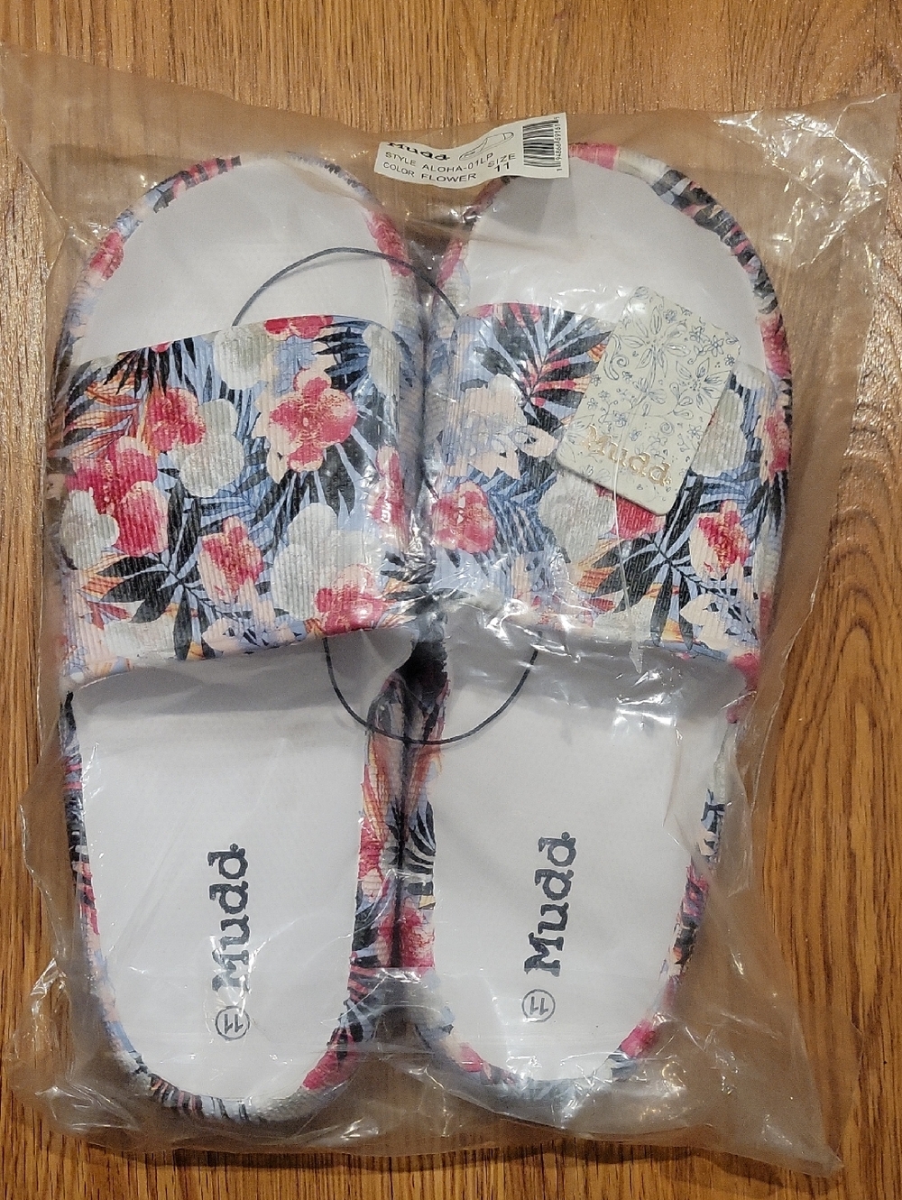 Mudd Floral Slide Sandals in White with Pink & Navy Accents- Mens